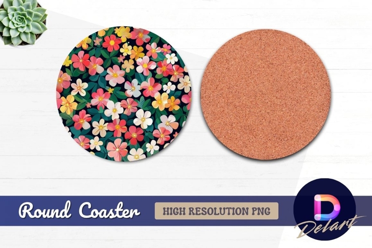Floral with dark background Round Coaster PNG