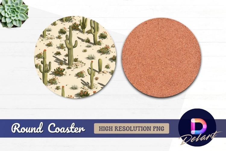Cactus and desert flowers Round Coaster PNG
