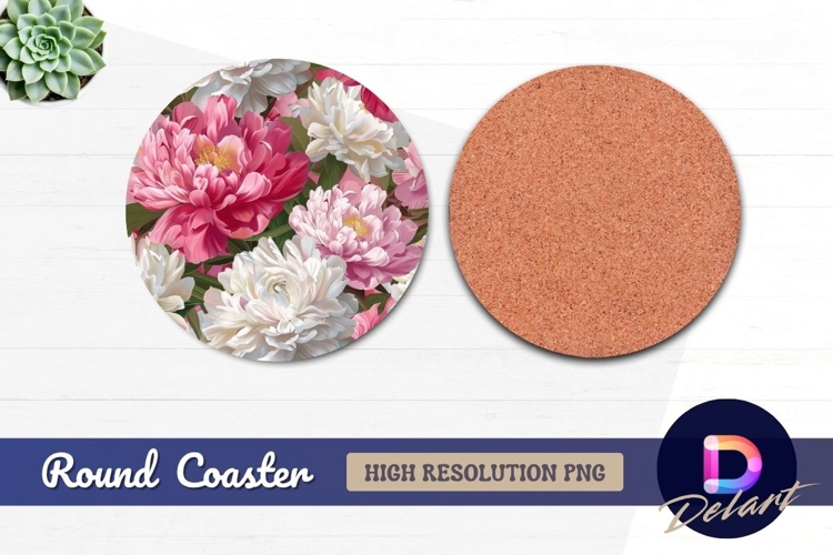Pink and white peonies Round Coaster PNG