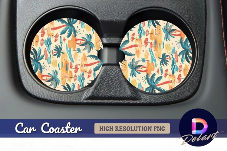 Beach palms illustration Round Car Coaster PNG