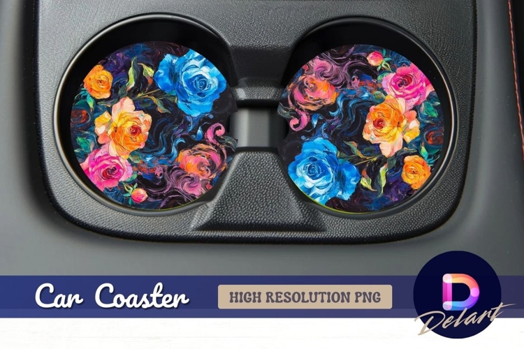 Colorful roses oil painting style Round Car Coaster PNG