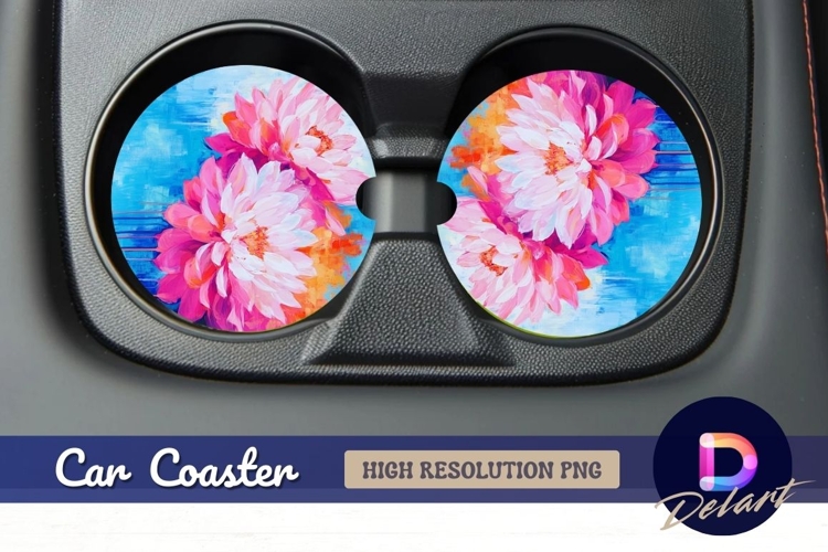 Pink floral abstract Round Car Coaster PNG