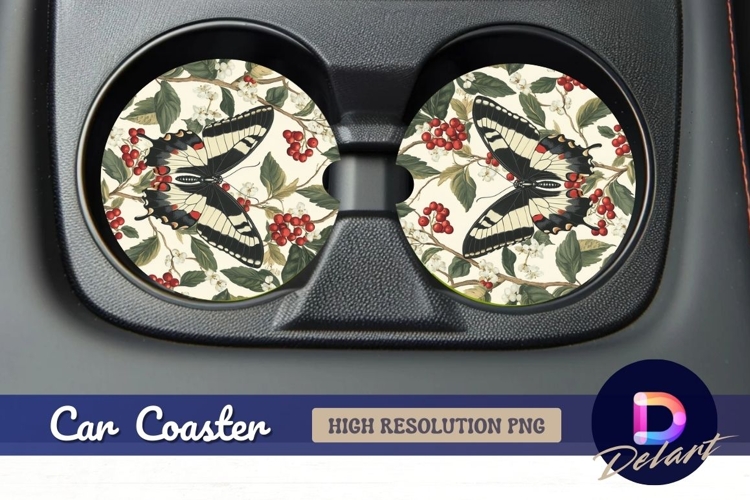 Butterfly botanical illustration Round Car Coaster PNG