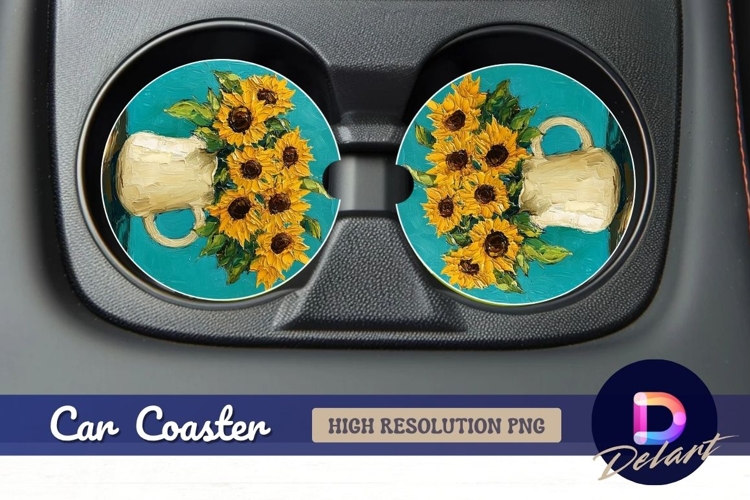 Sunflowers in pitcher Round Car Coaster PNG