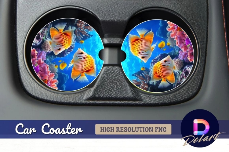 Round car coaster with butterflyfish Round Car Coaster PNG