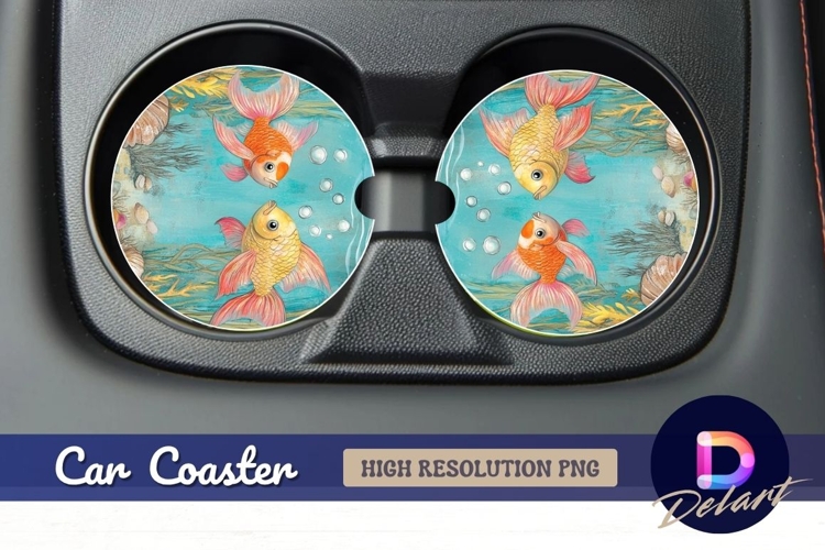 Two goldfish aquarium Round Car Coaster PNG