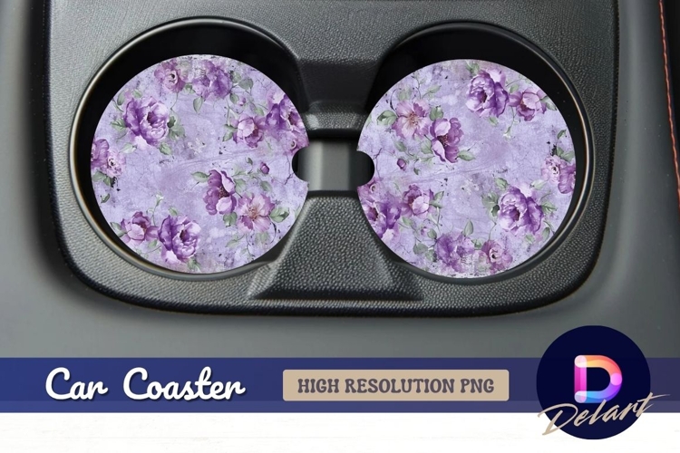 Purple floral Round Car Coaster PNG