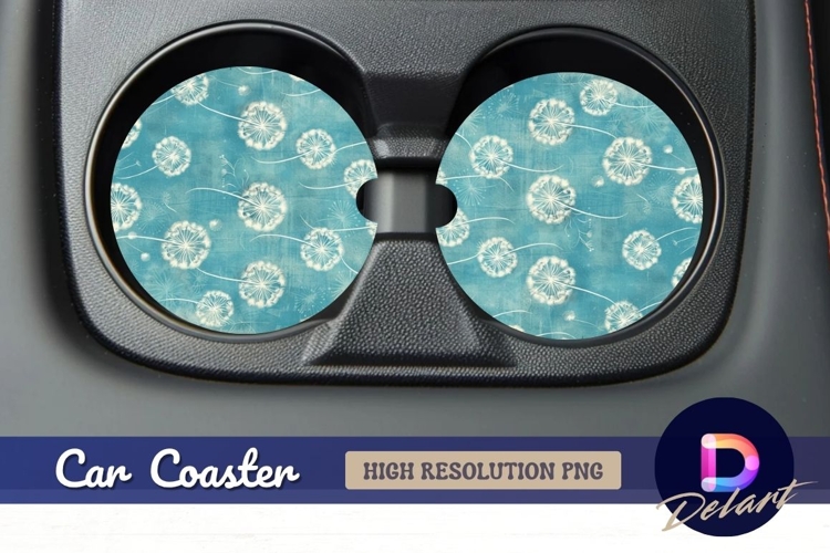 Dandelion round car coaster blue Round Car Coaster PNG