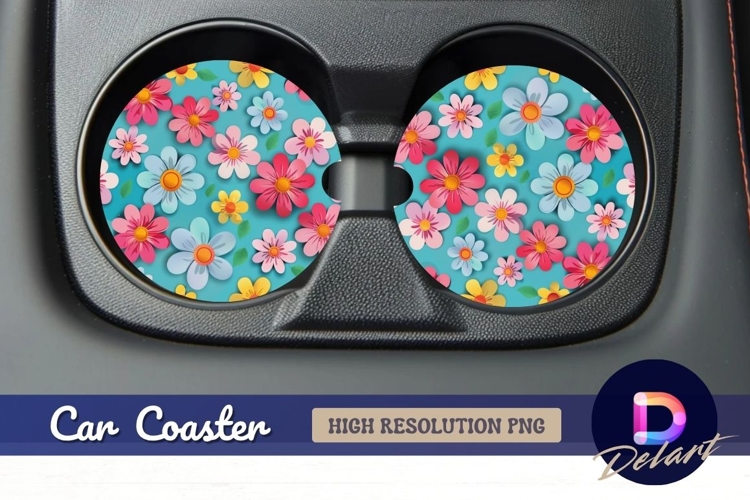 Round car coaster design floral Round Car Coaster PNG