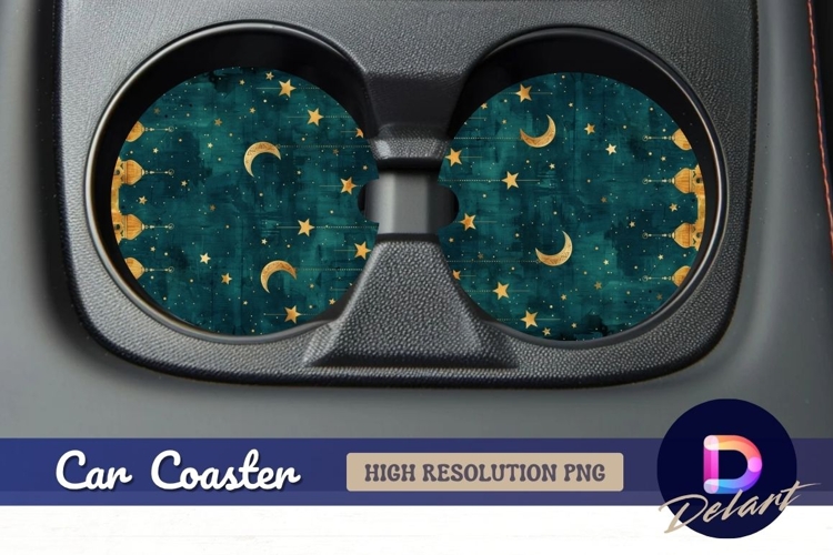 Golden mosque stars and moon round car coaster