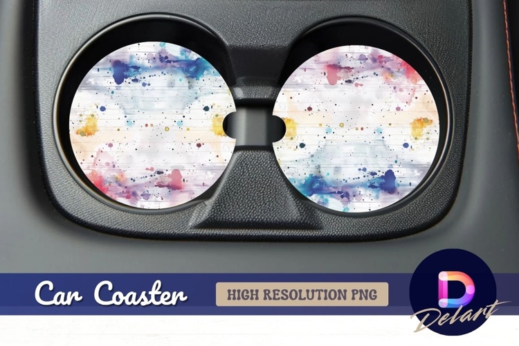 Abstract watercolor splatters Round Car Coaster PNG