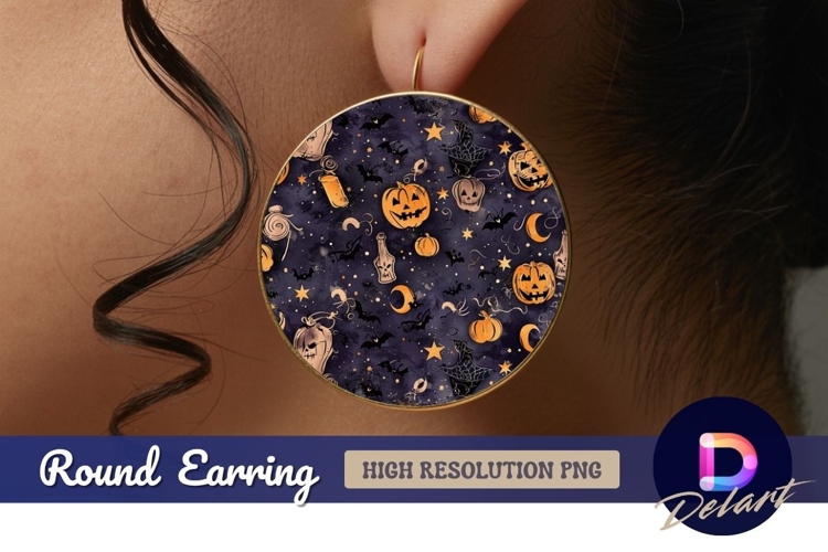 Halloween pattern with pumpkins Round Earring PNG