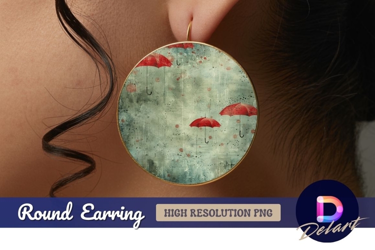 Red umbrellas floating grunge Round Earring PNG