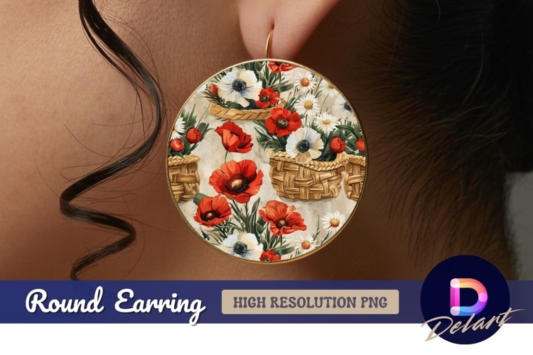 Poppies and daisies Round Earring PNG