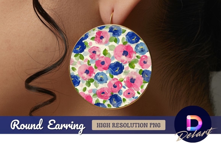 Floral watercolor illustration Round Earring PNG