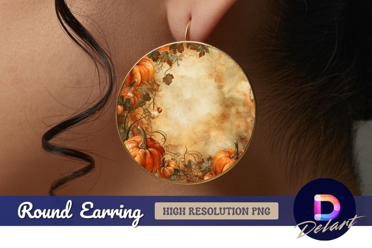 Autumn pumpkins leaves Round Earring PNG