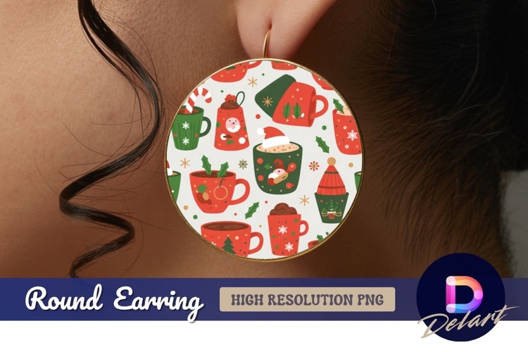 Festive christmas drink mugs round earring png
