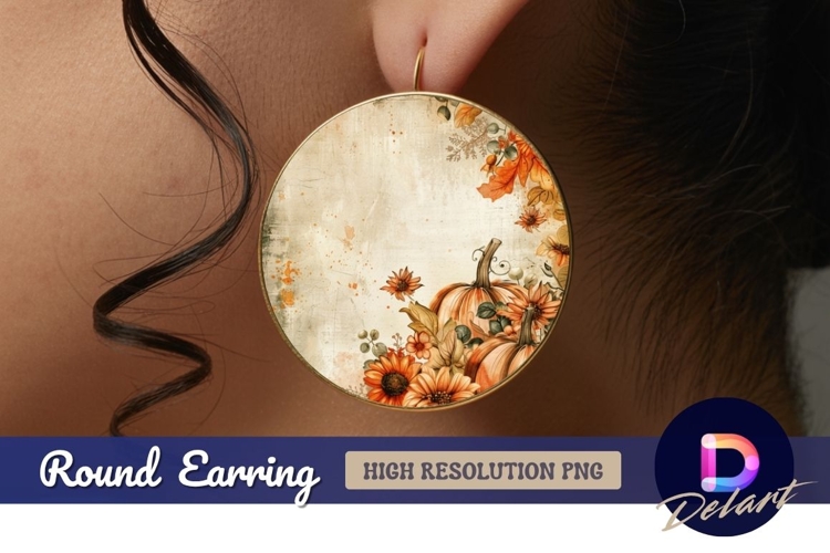 Watercolor pumpkins and sunflowers Round Earring PNG