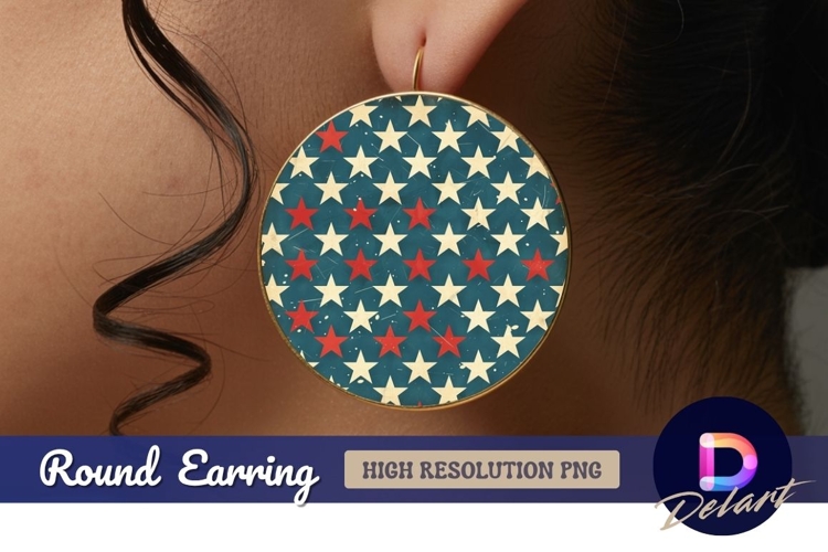 Patriotic star circle Round Earring PNG