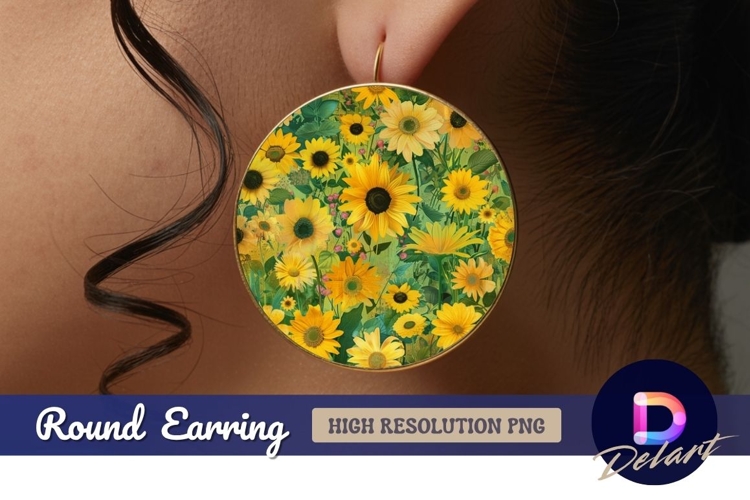 Sunflower floral pattern for Round Earring PNG