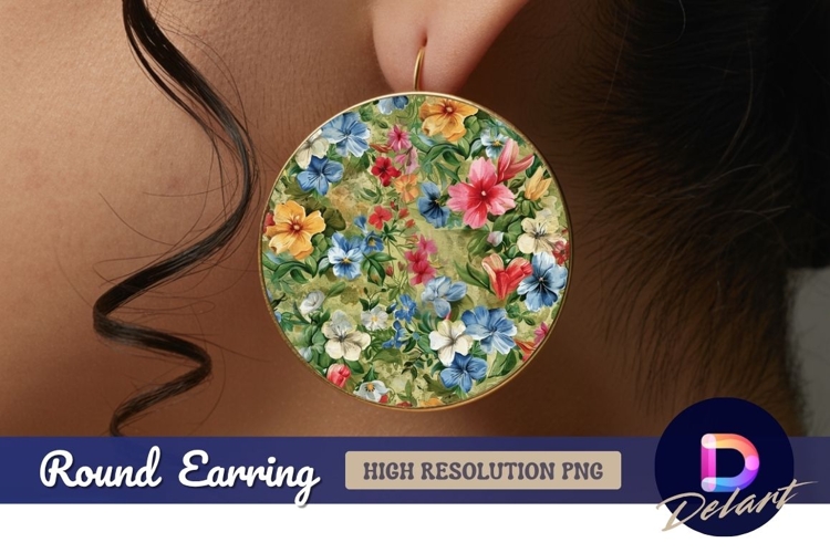 Floral colorful Round Earring PNG