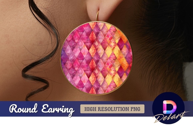 Colorful diamond pattern Round Earring PNG