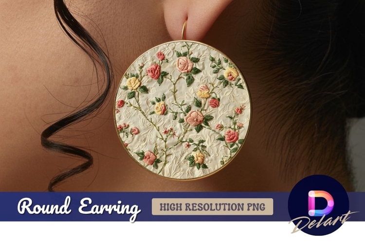 Embroidered floral Round Earring PNG