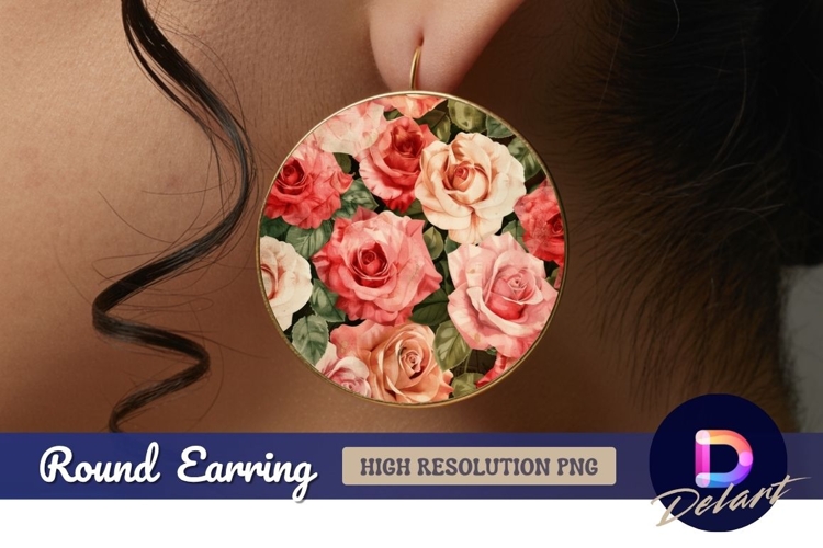 Rose floral pattern background Round Earring PNG