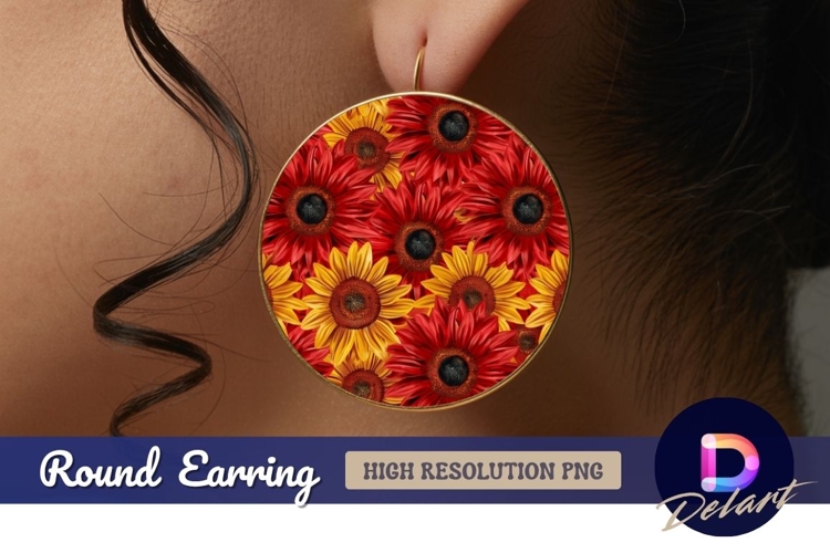 Sunflower floral arrangement Round Earring PNG