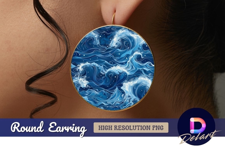 Abstract blue ocean wave circle Round Earring PNG
