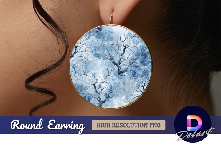 Watercolor winter trees Round Earring PNG