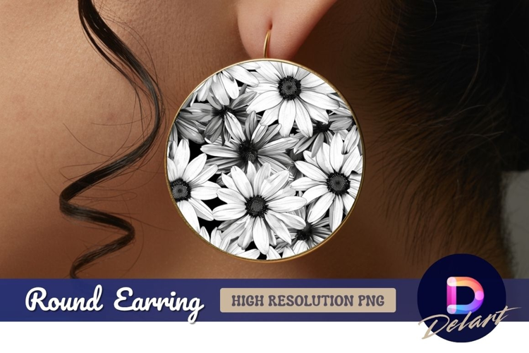 Daisies circular arrangement black and white Round Earring P