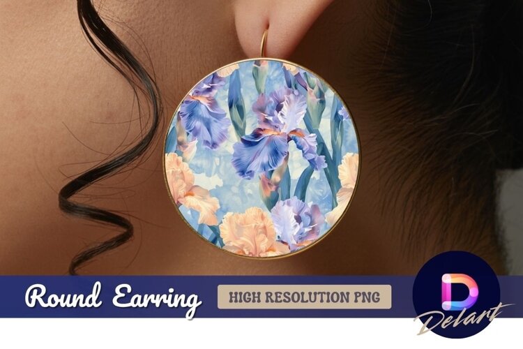 Floral iris pattern design Round Earring PNG example image 1