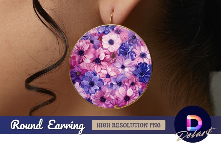 Pink purple flower bouquet Round Earring PNG