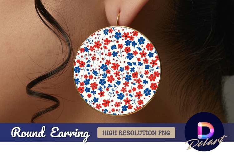 Red and blue floral pattern Round Earring PNG