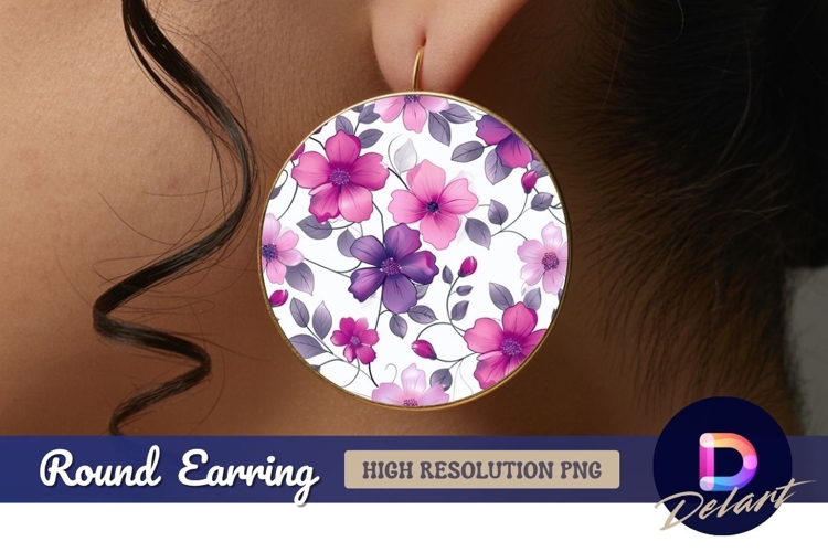 Purple and pink floral Round Earring PNG
