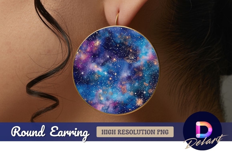 Watercolor galaxy Round Earring PNG