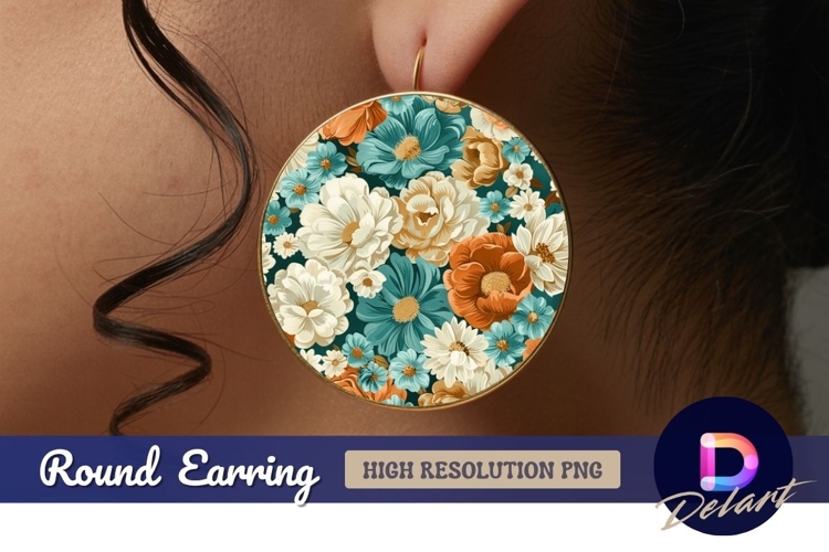 Colorful floral pattern design Round Earring PNG