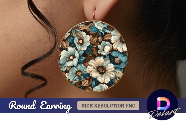 Floral pattern circle design Round Earring PNG