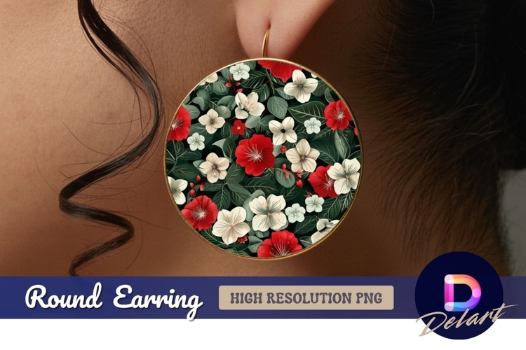 Floral pattern Round Earring PNG