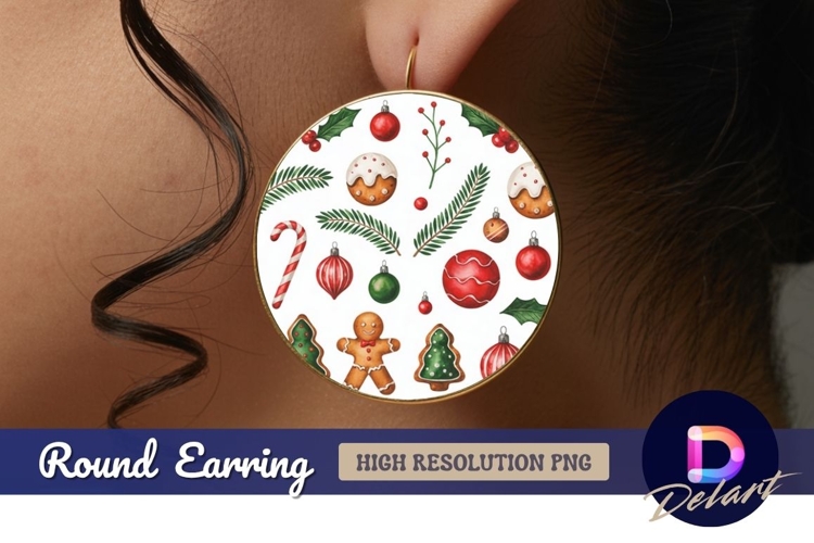 Christmas holiday seamless pattern round earring png