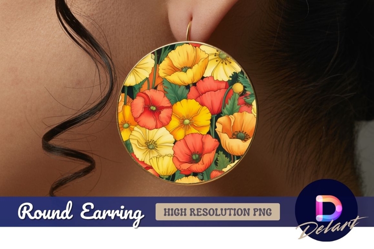 Colorful poppy flower arrangement for round earring png