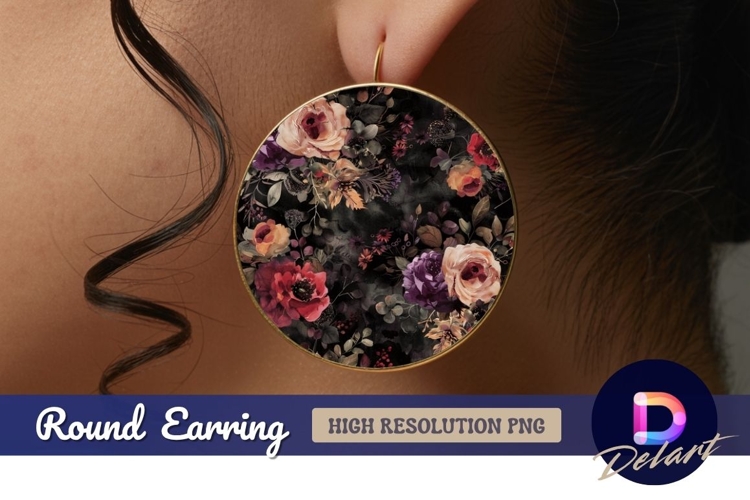 Dark floral arrangement Round Earring PNG Design