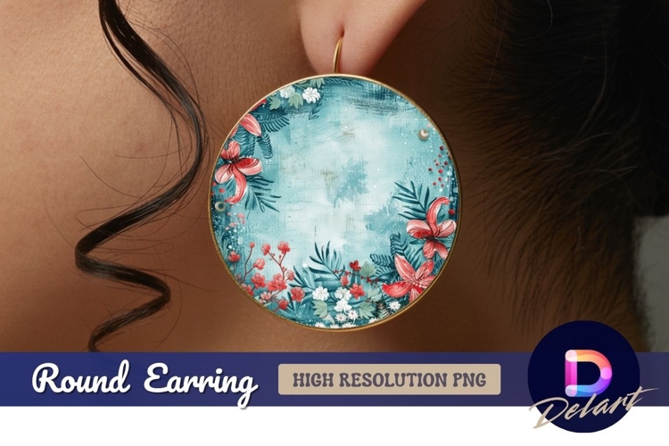 Tropical flowers Round Earring PNG Design