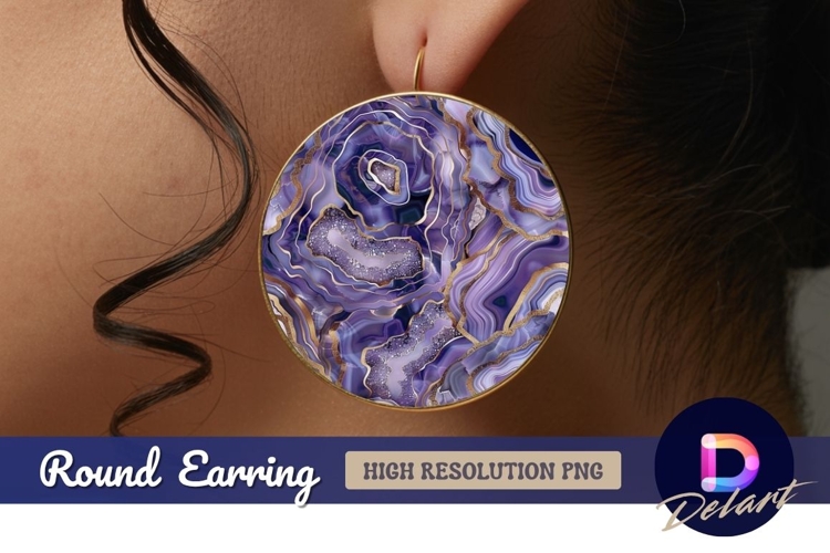 Purple geode Round Earring PNG Design
