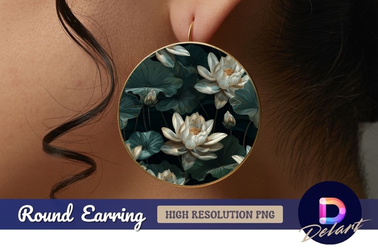 Lotus flowers and pads Round Earring PNG