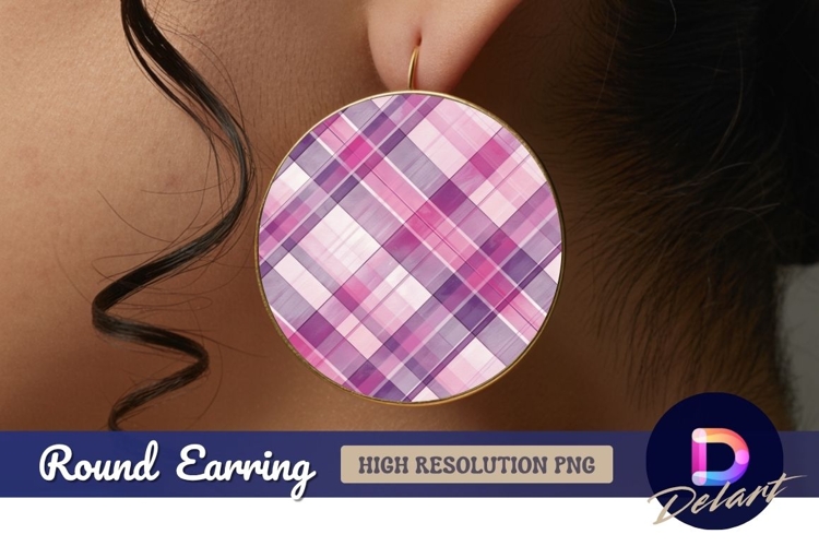 Purple plaid round earring png design