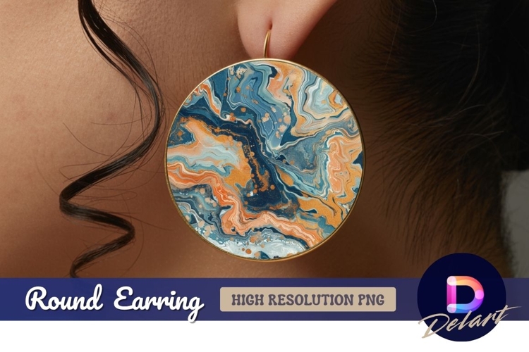 Blue orange and gold marble round earring png