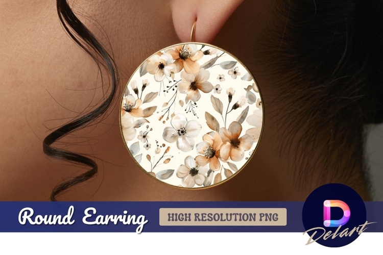 Watercolor floral pattern round earring png design