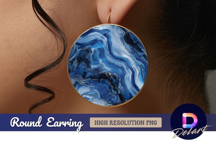 Blue agate stone round earring png texture